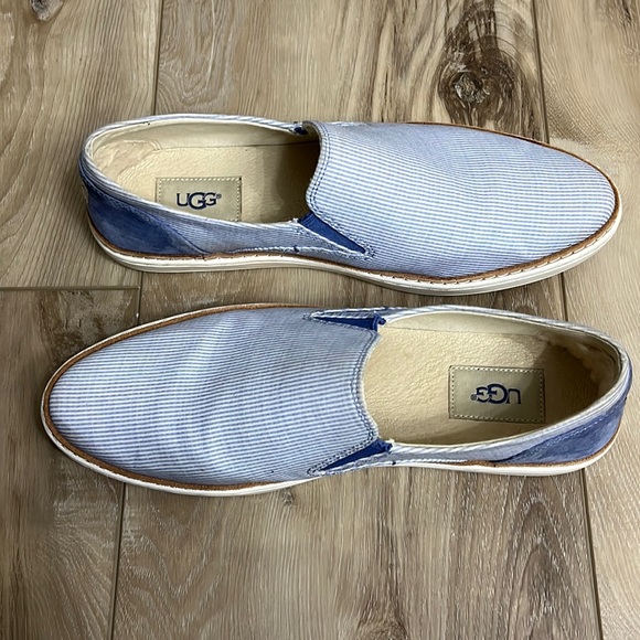 UGG Adley Stripe Slip On Canvas Sneaker in Blue and White Size 9 - Picture 1 of 9